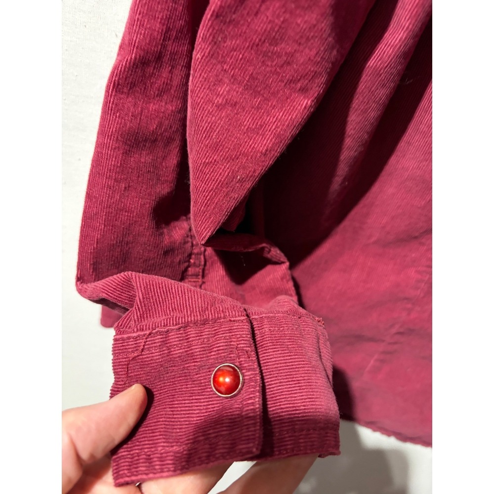 Vintage Corduroy Button Up Shirt Women's Extra Large Red Embroidered Long Sleeve - Picture 7 of 7